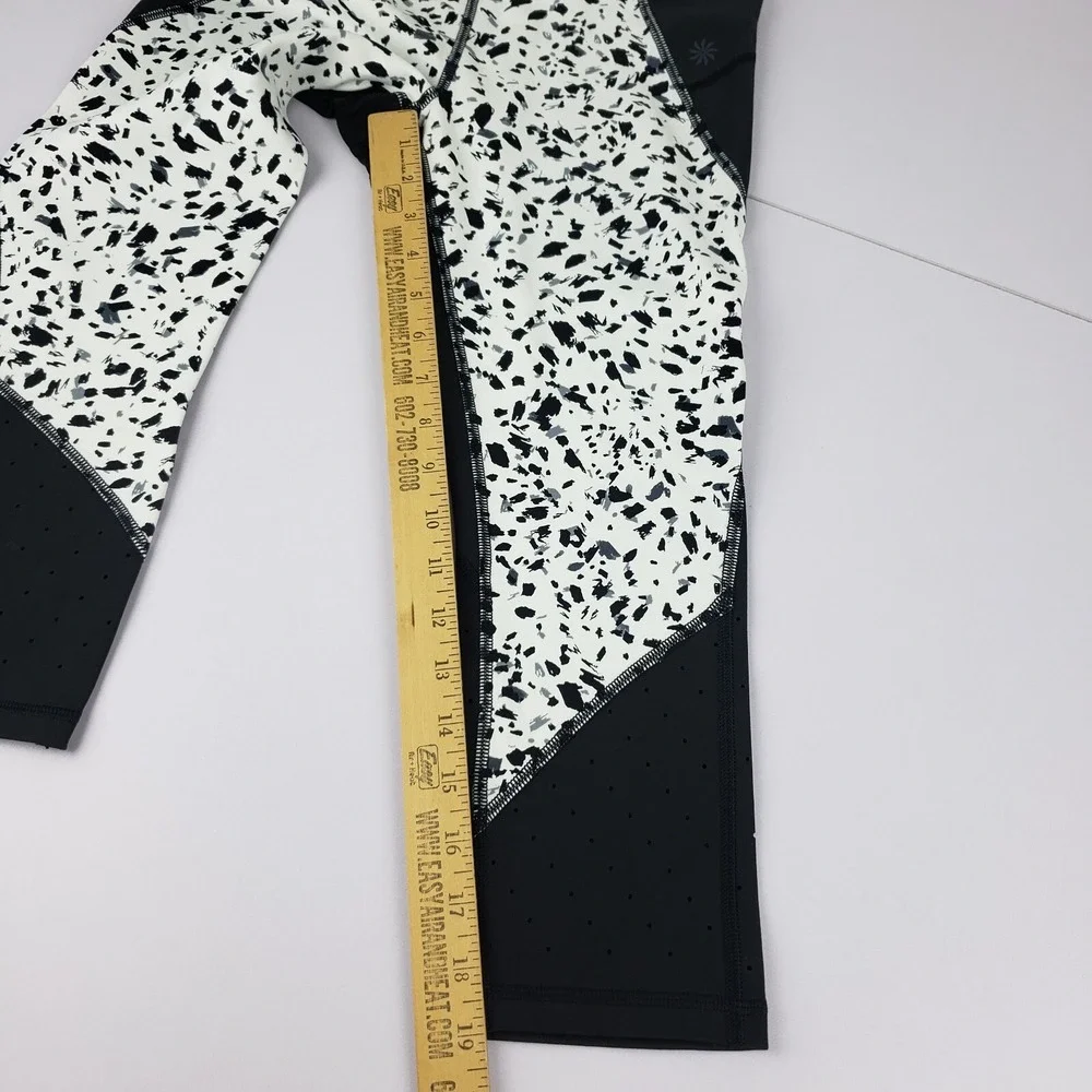 Athleta Leggings Women Small Petite Pants Black White Capri Animal Print Workout